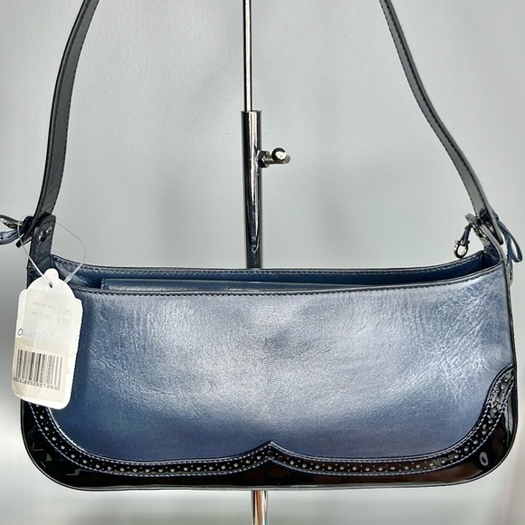 Salvatore Ferragamo Handbags - NWT Ferragamo Shoulder Bag: Western Motif navy blue bag w/ black patent leather